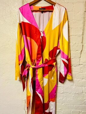 Eloquii Colorblock Abstract Kimono - Pink, Yellow, Red, White